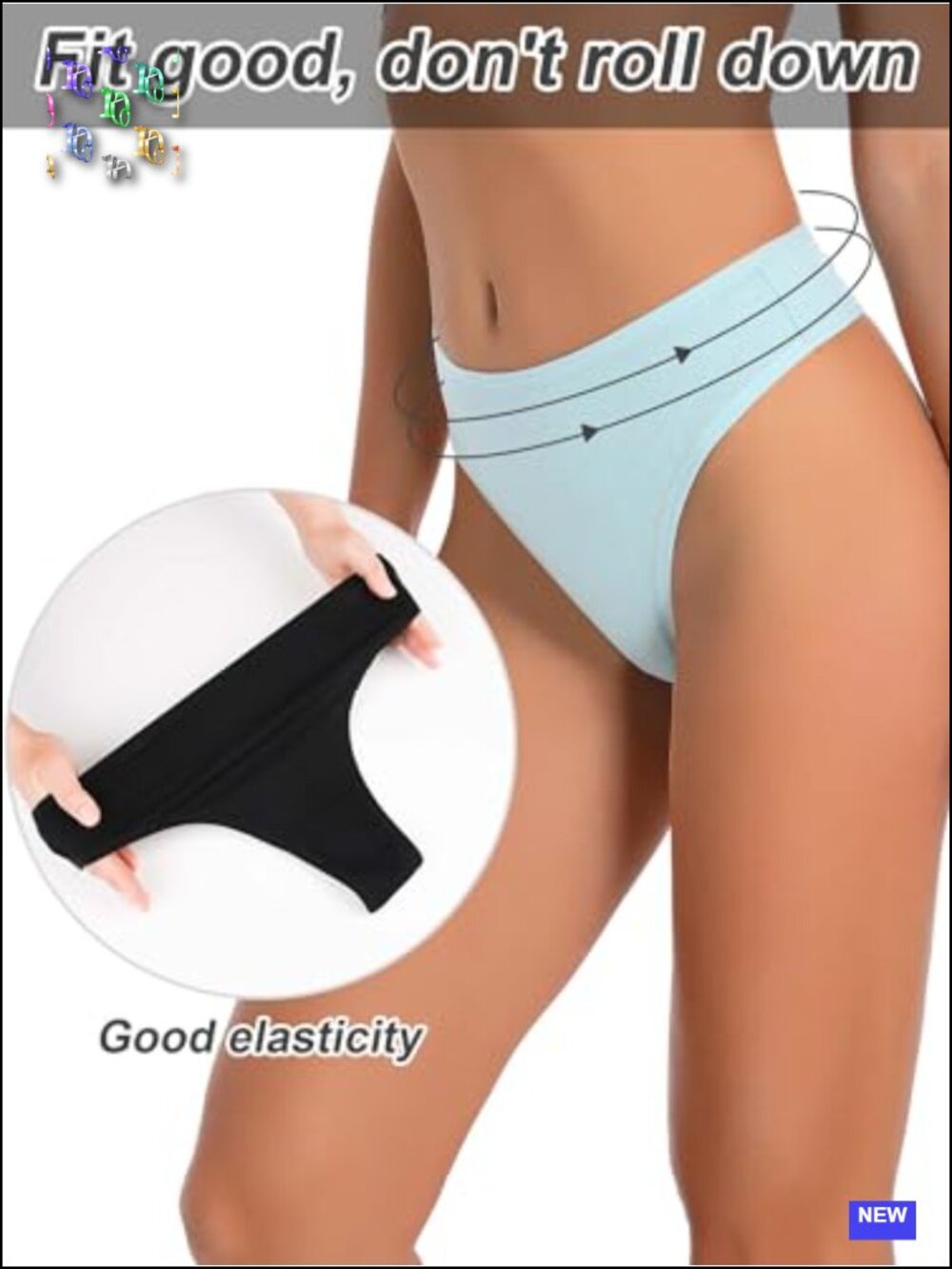 High Waist Ribbed Cotton Thong No Show Underwear Tummy Control - Picture 2 of 6